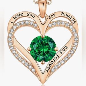 NEW “I Love You” May Birthstone Necklace Sterling Silver CZ - gift - Rose gold